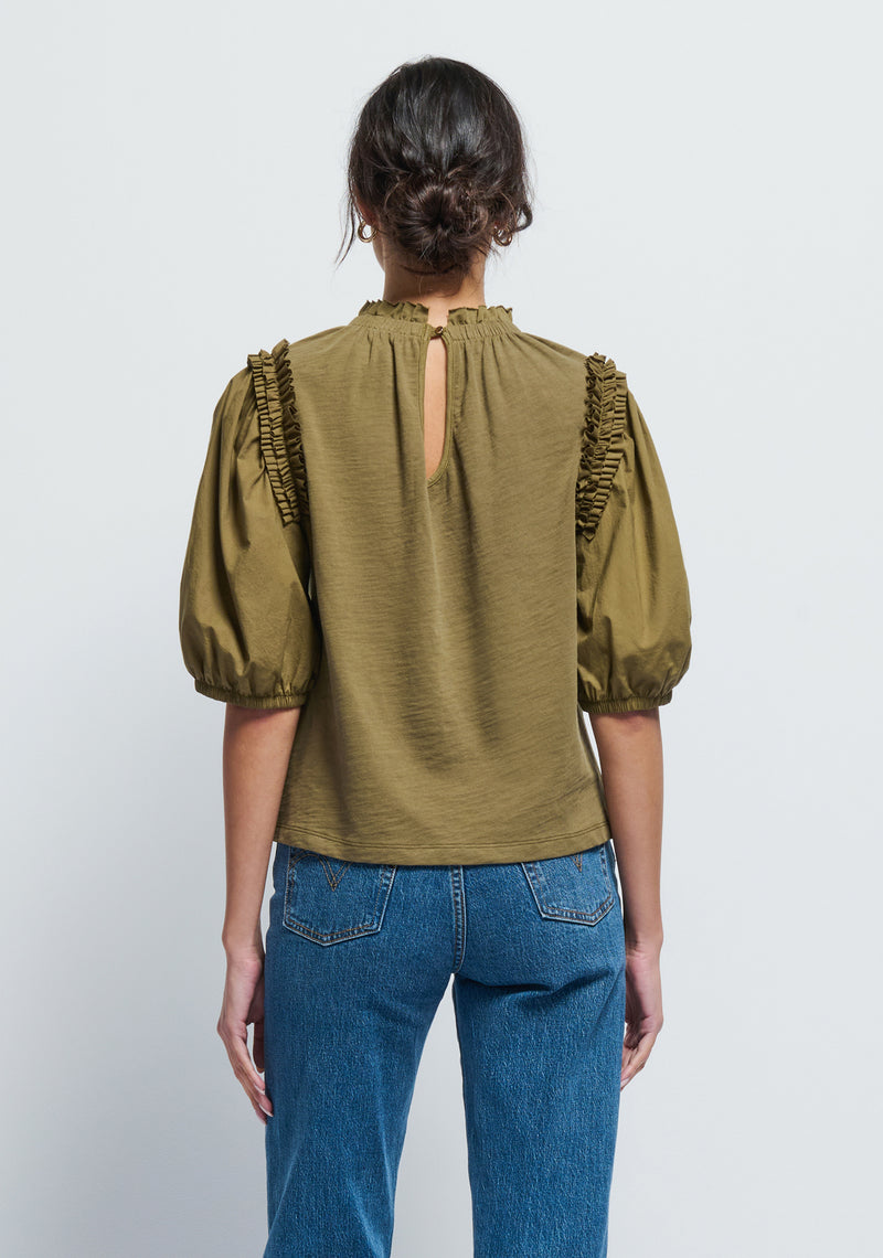 Roya ruched neck top in capers
