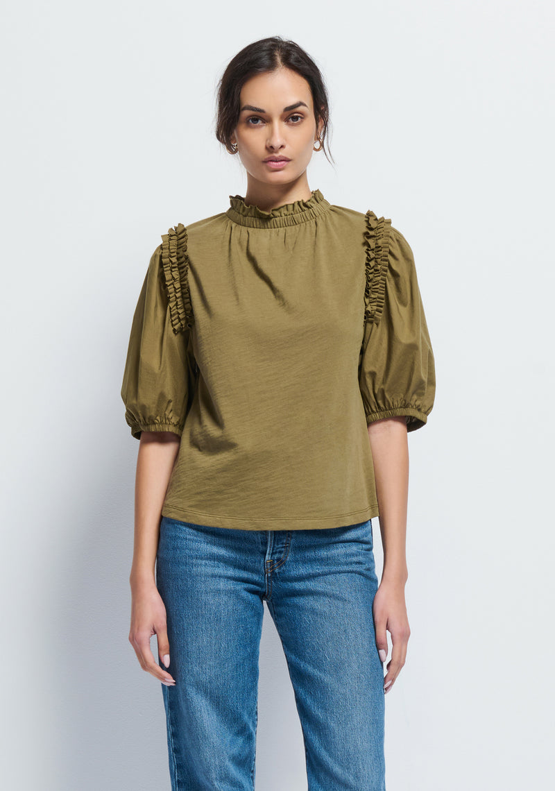Roya ruched neck top in capers