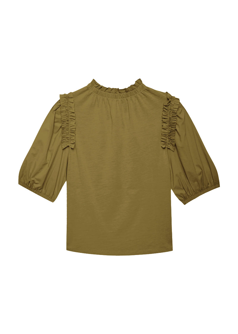 Roya ruched neck top in capers