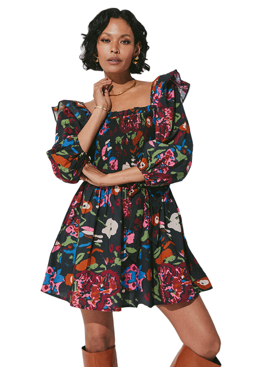 cleobella kira mini dress Cleobella Dress Womens XS Kira Mini Cotton Garden Floral Smocked Puff Sleeve