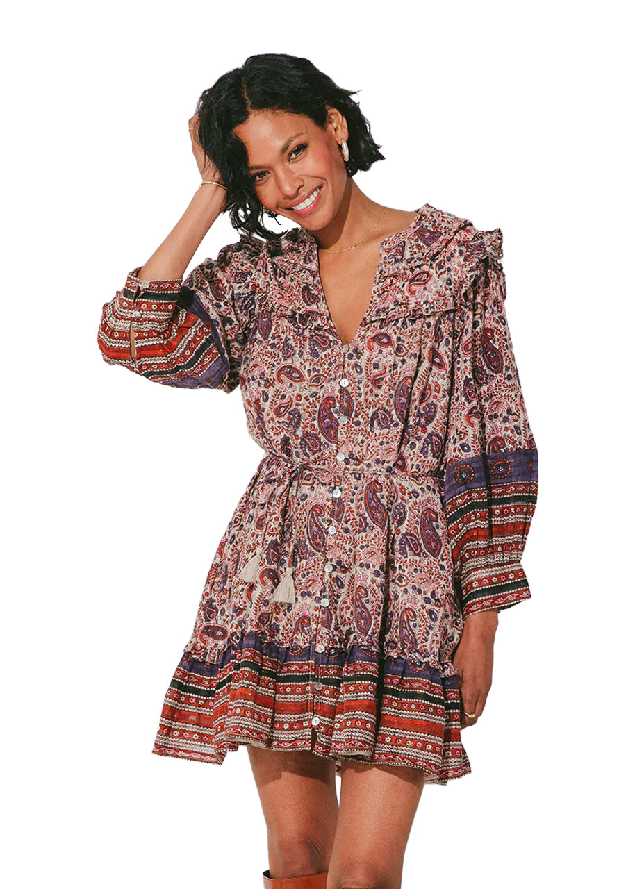 cleobella reign mini dress Cleobella Reign Mini Dress V Neck Button Front Paisley Floral Women's Small