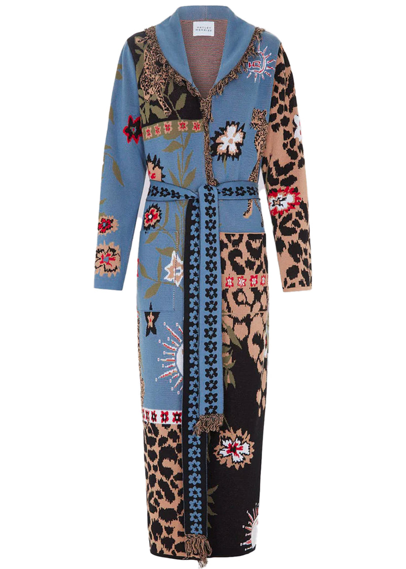 Enchanted leopard jacquard duster in navy / black