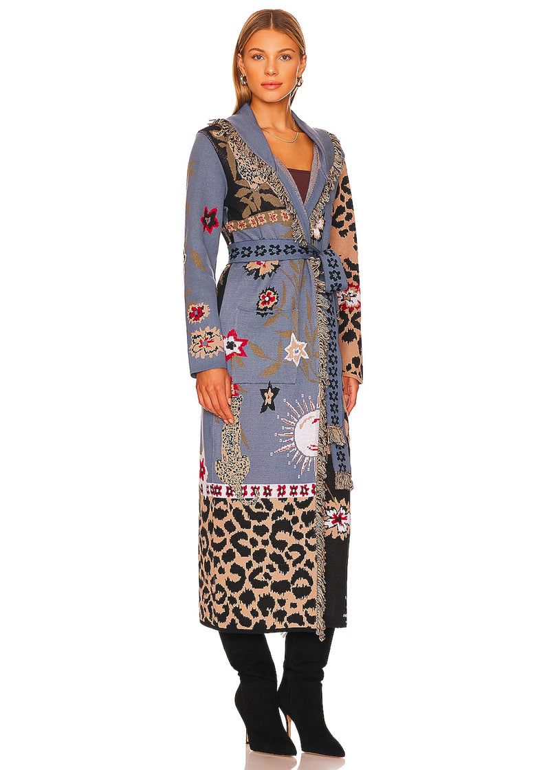 Enchanted leopard jacquard duster in navy / black
