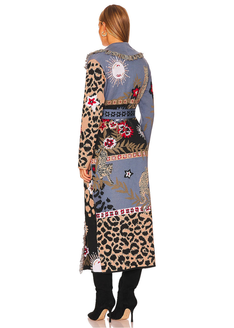 Enchanted leopard jacquard duster in navy / black