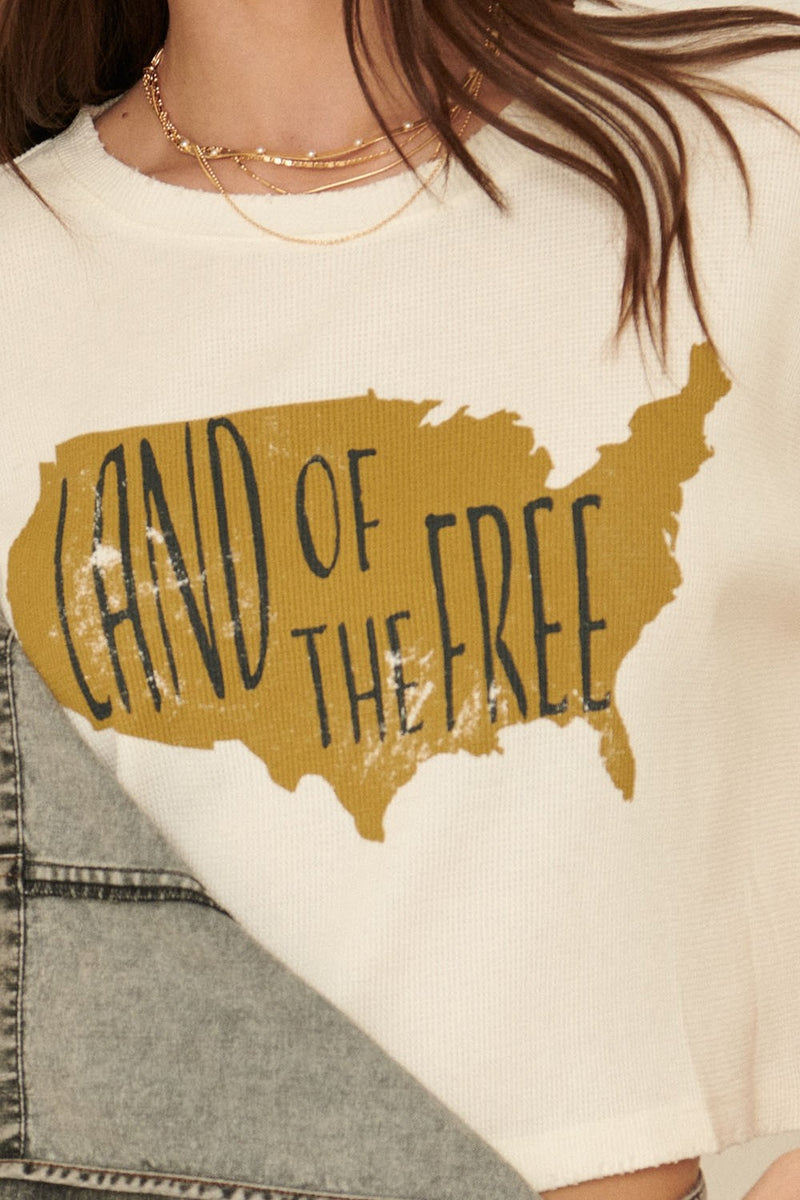 U.S.A. land of the free cropped waffle tee in cream