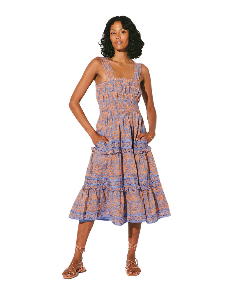 Jolene midi dress in vine block print