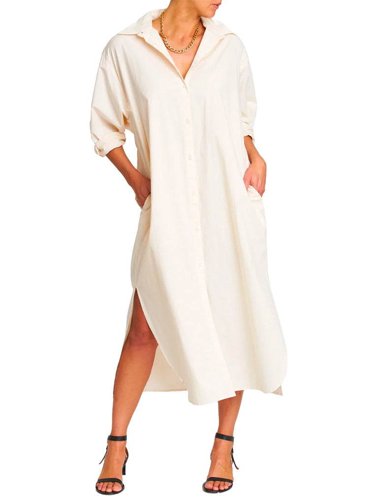 Sloane oversized button down maxi shirt dress in sand shell