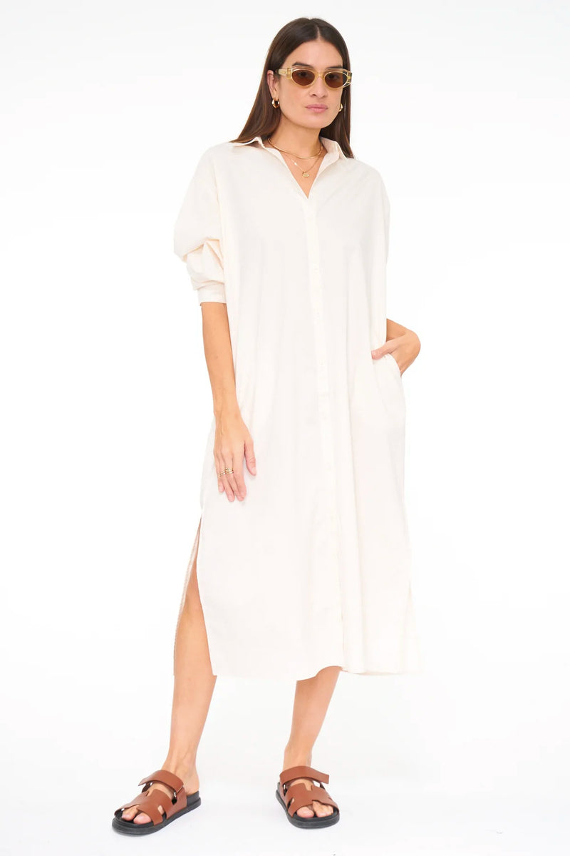 Sloane oversized button down maxi shirt dress in sand shell
