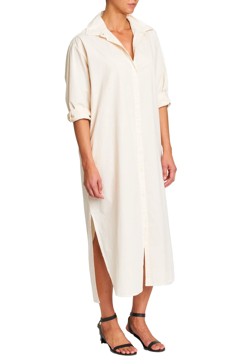 Sloane oversized button down maxi shirt dress in sand shell