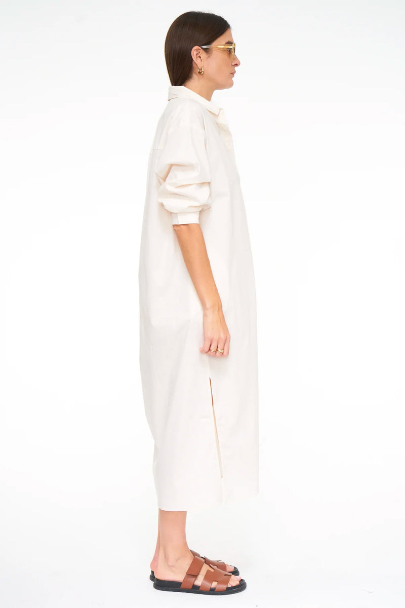 Sloane oversized button down maxi shirt dress in sand shell