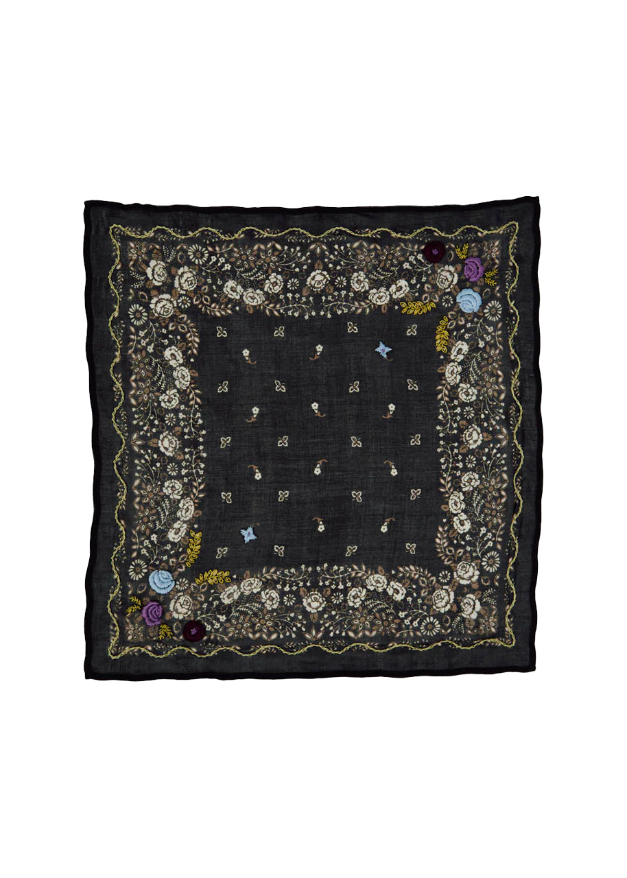 Posy embroidered bandana in jet black