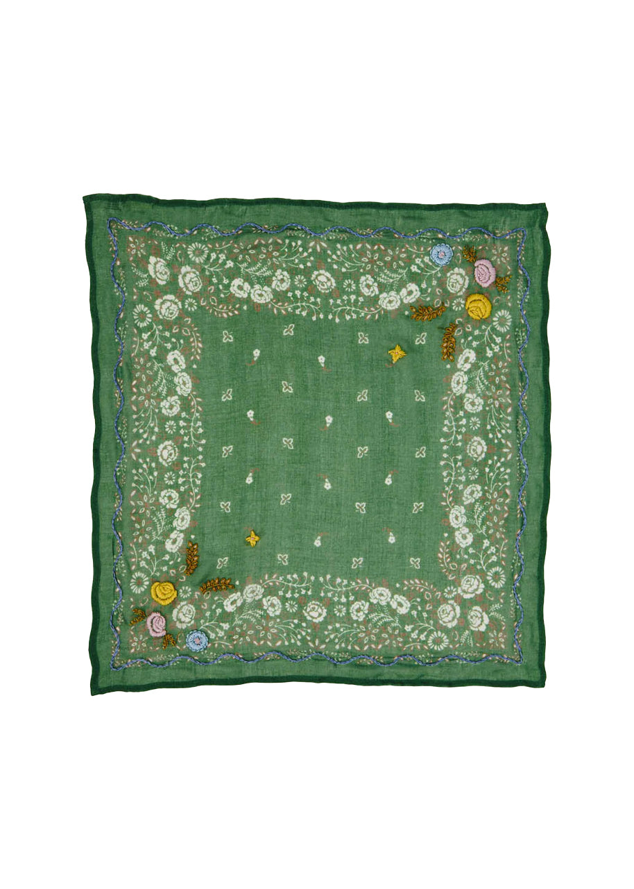 Posy embroidered bandana in english ivy