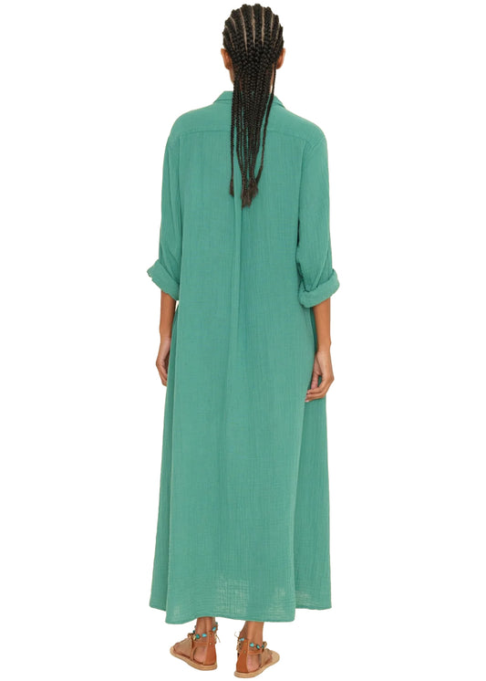 Boden dress in gauze bottle green