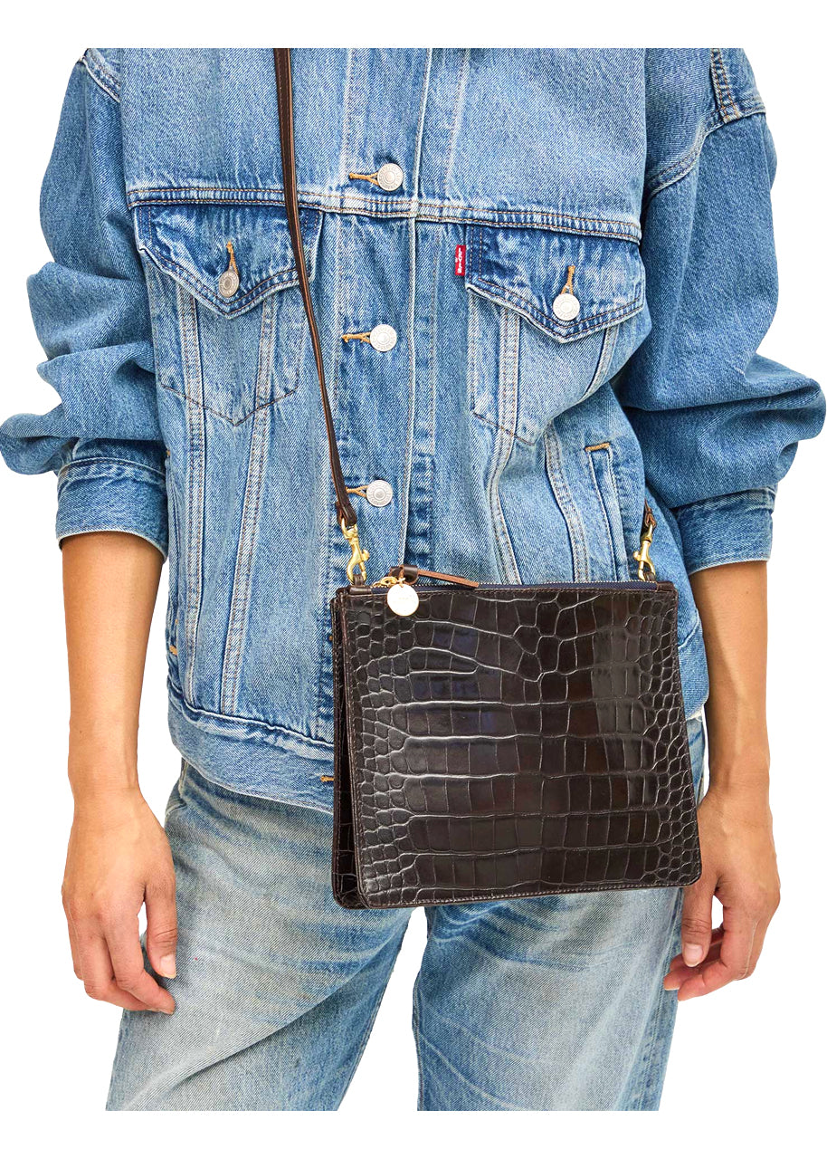 Double sac bretelle in kalamata croco
