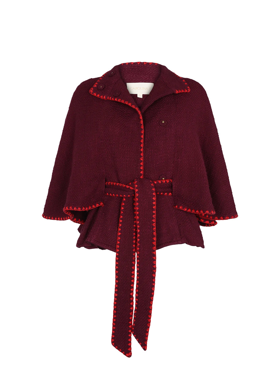 Brio cape coat in burgundy
