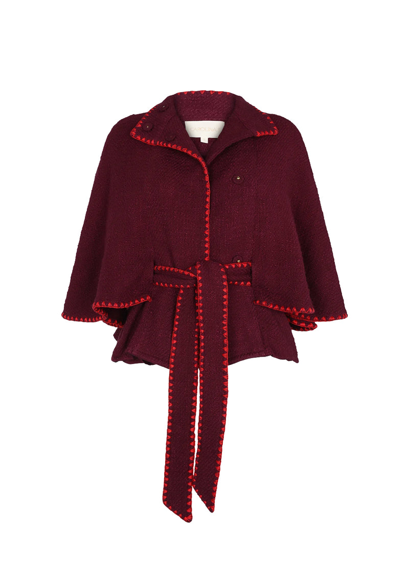 Brio cape coat in burgundy