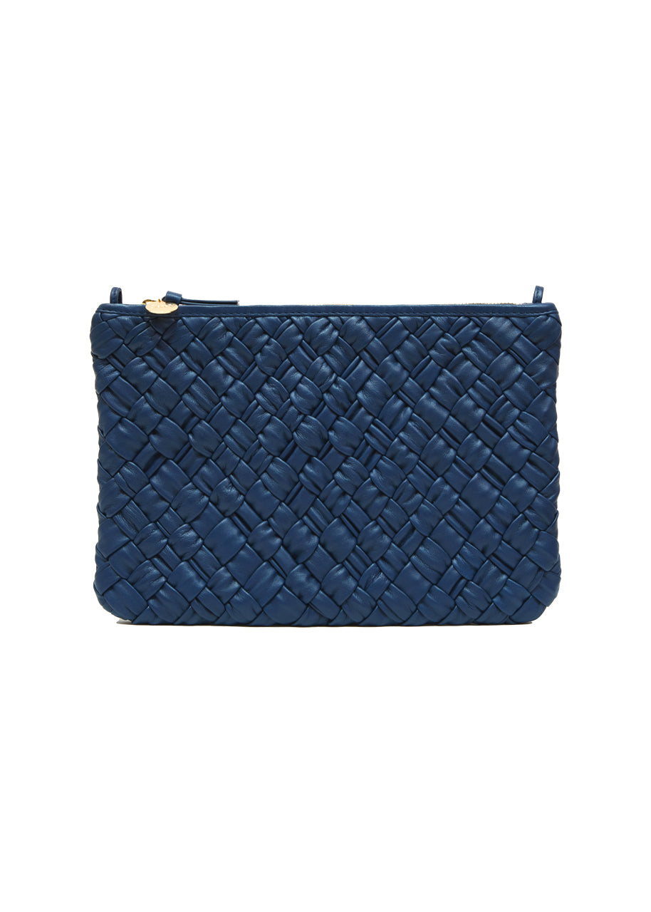 Flat clutch w/ tabs in bright navy puffy woven