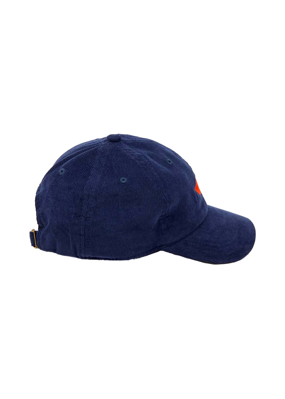 Lips corduroy baseball hat in navy w/ bright poppy