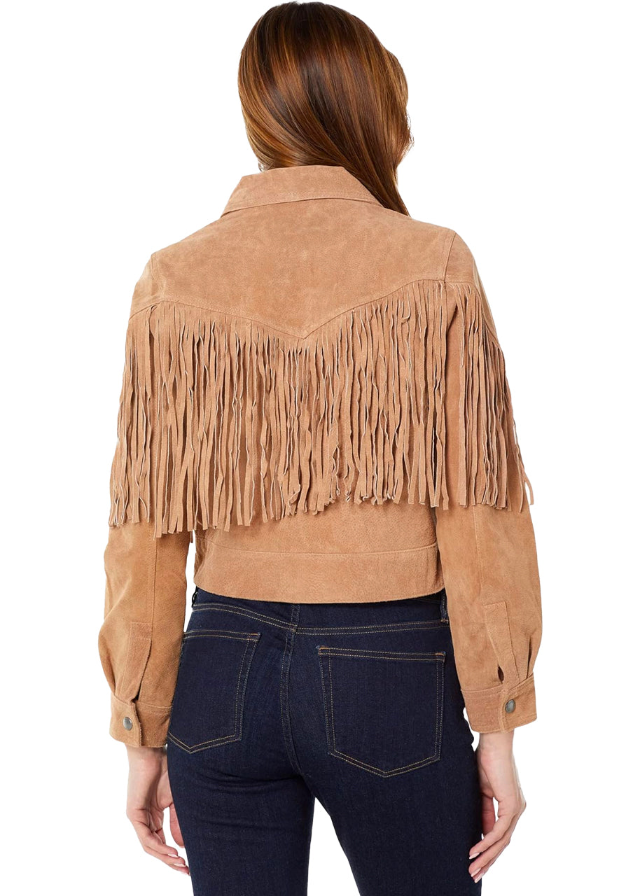Fringe suede jacket in almond butter