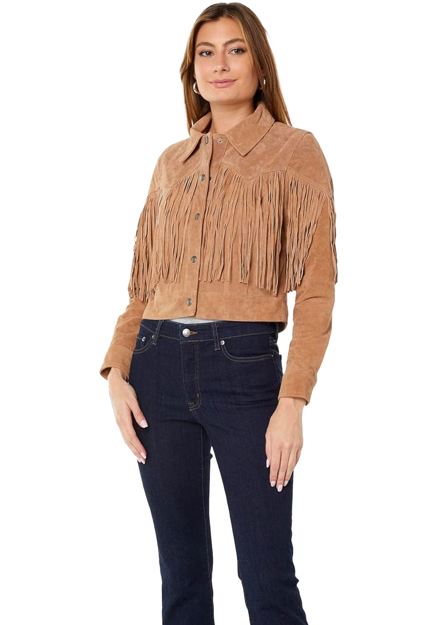 Fringe suede jacket in almond butter