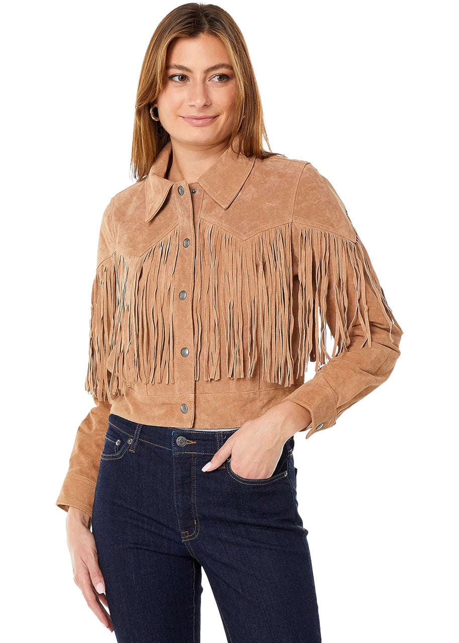 Fringe suede jacket in almond butter