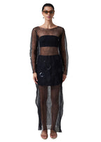 Ghost crinkle overlay dress in mesh black