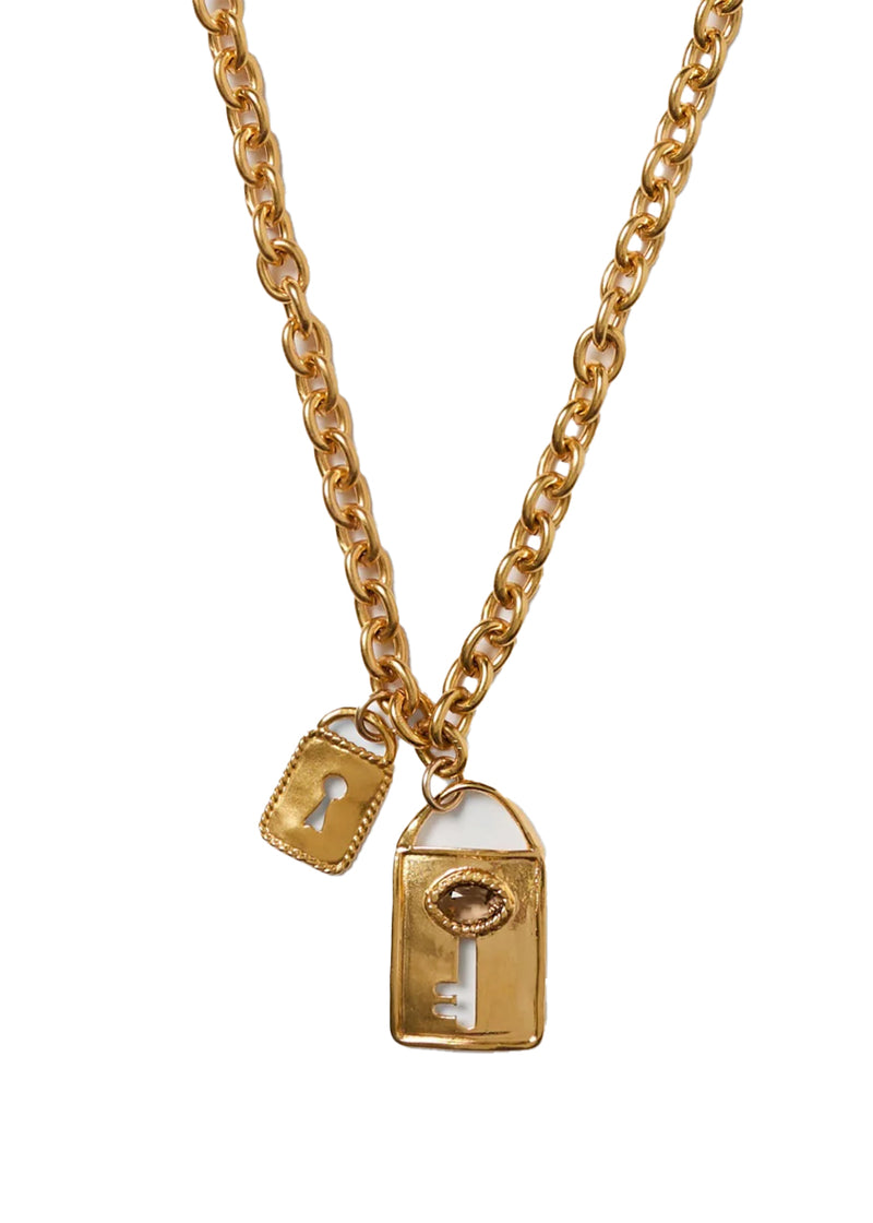 Double lock charm necklace in gold