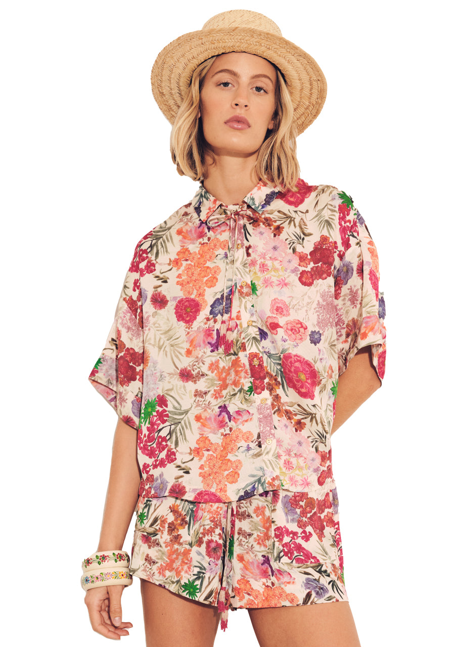 Kimono top in floral pink