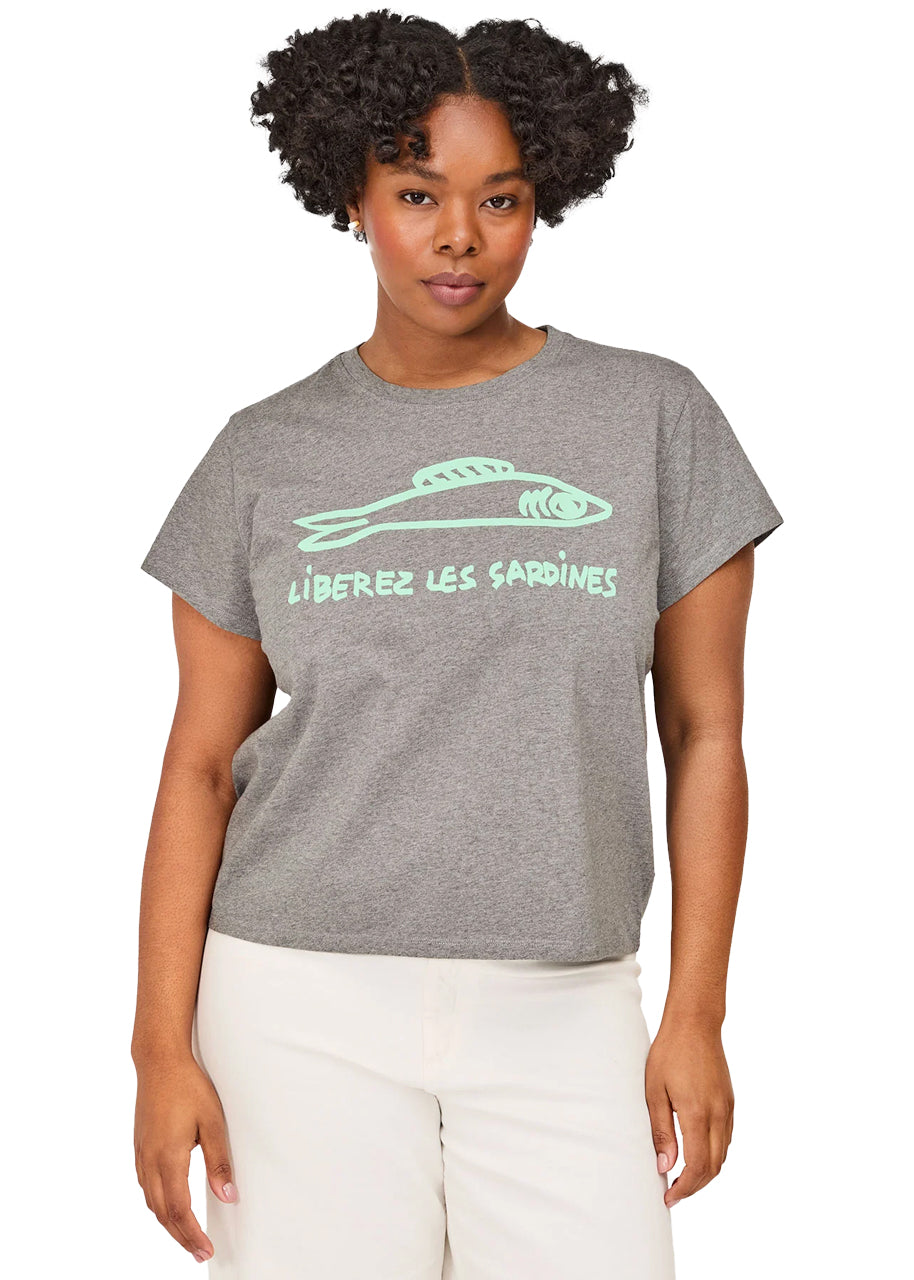 Classic tee in grey melange w/ mist liberez les sardines