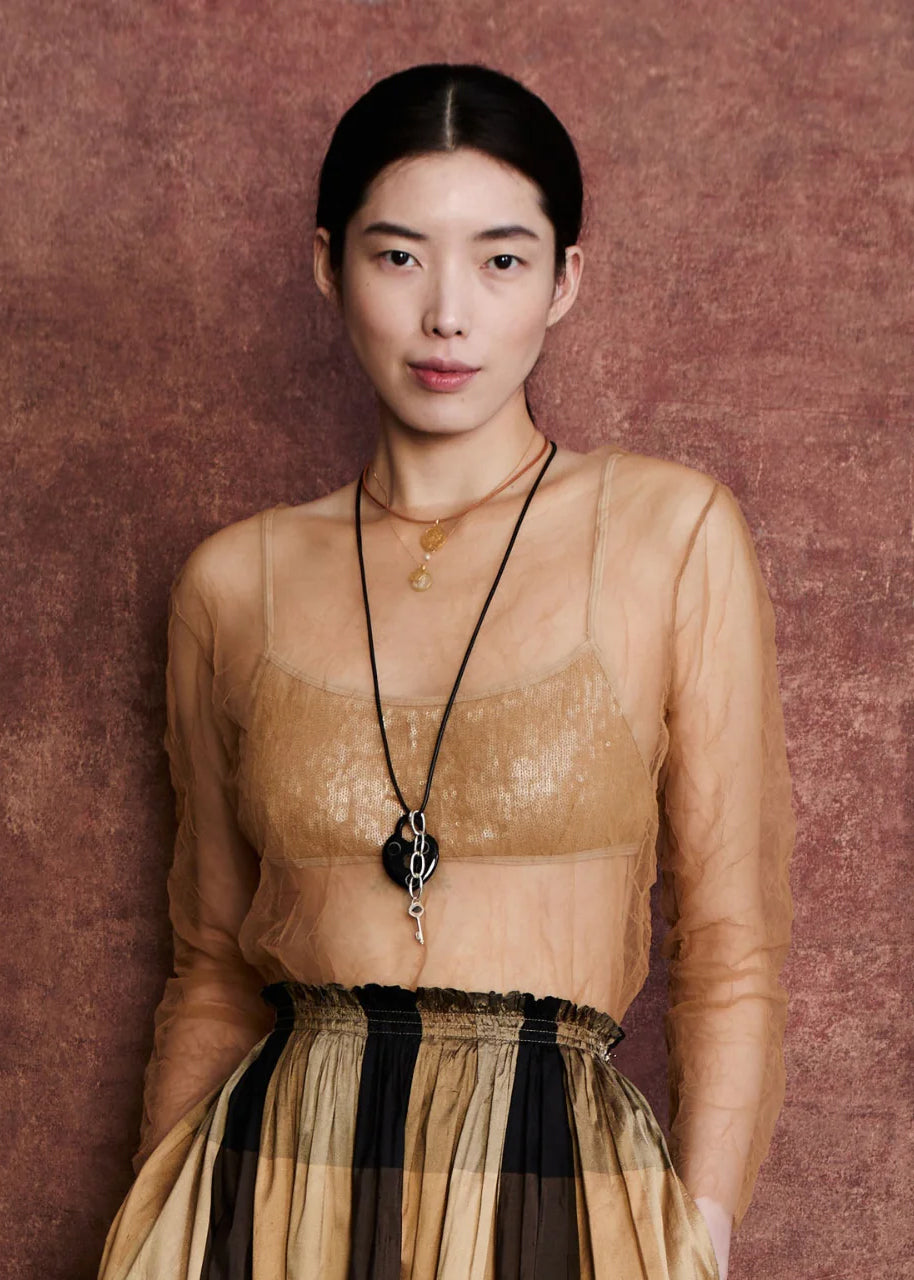 Luca crinkle mesh blouse in golden