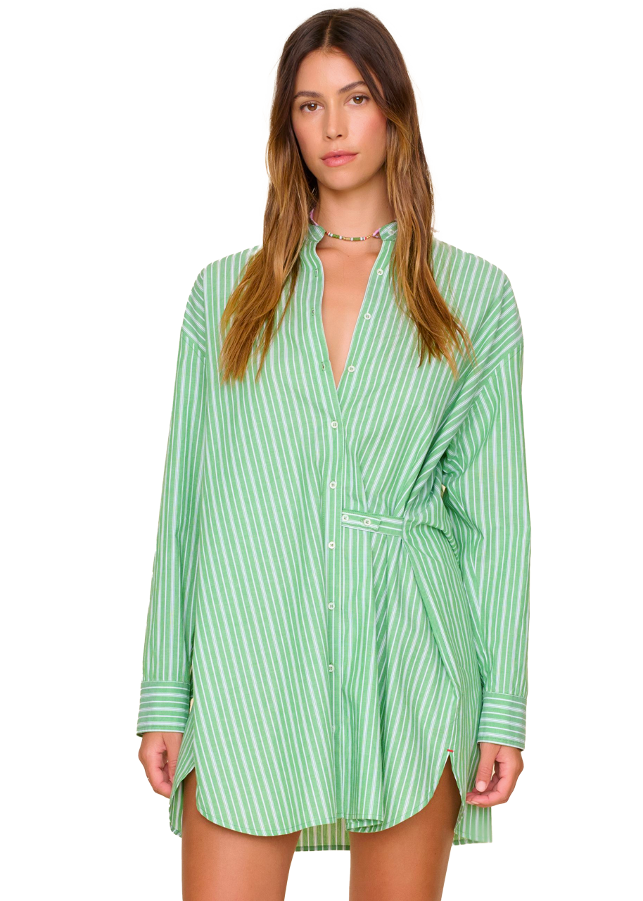 Mills dress in matcha stripe