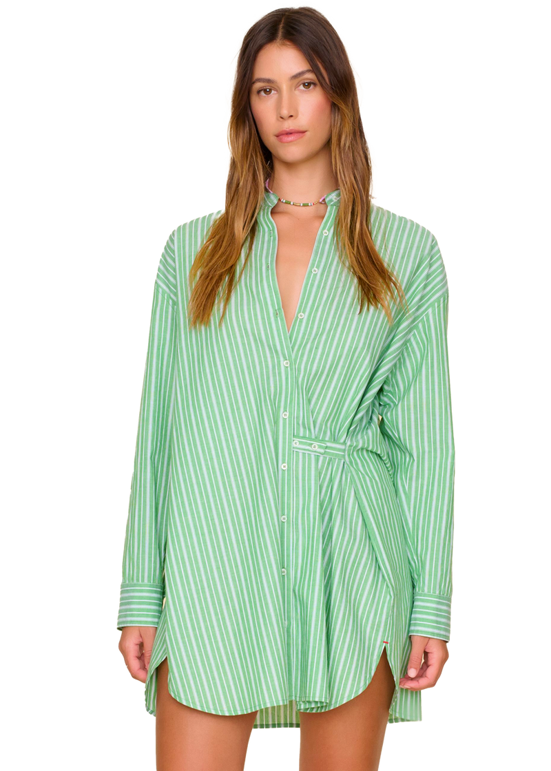 Mills dress in matcha stripe