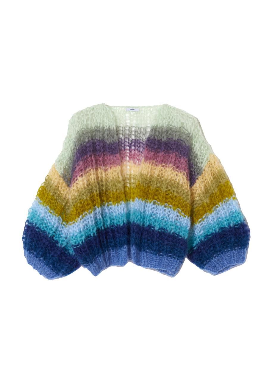Mohair ribbed bomber cardigan in stripe