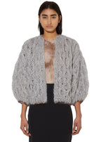Mohair honeycomb bomber cardigan in silver creme melange