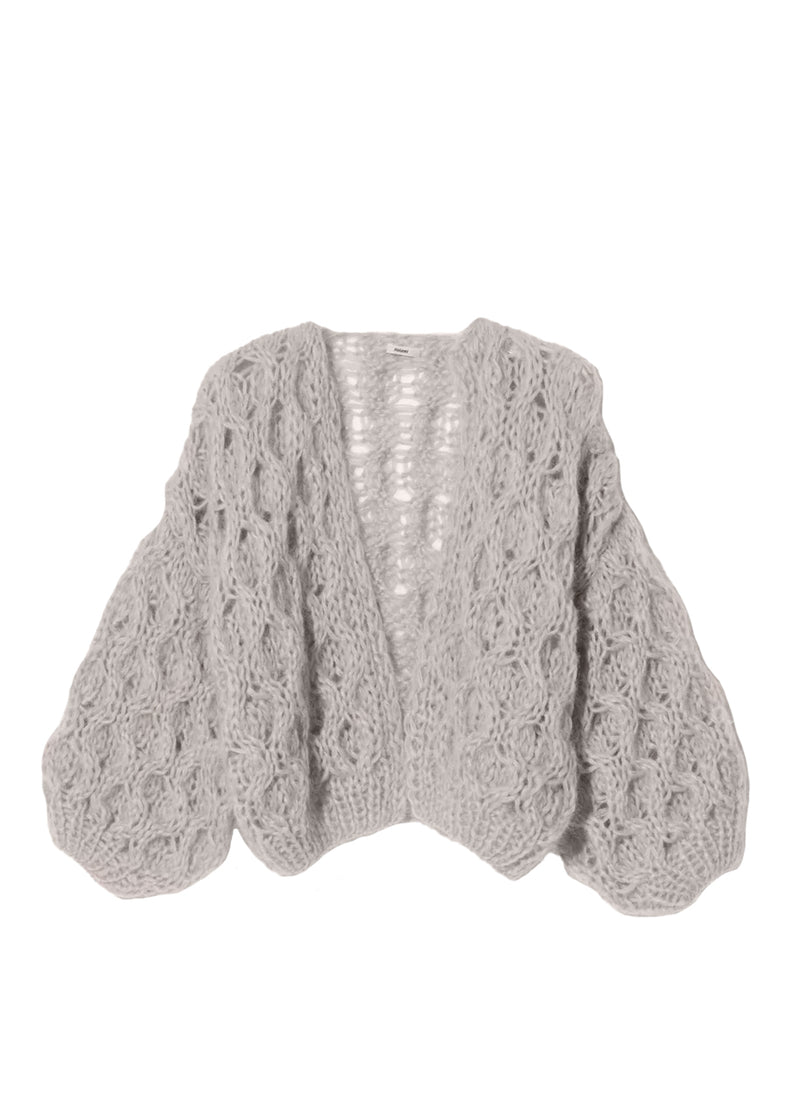 Mohair honeycomb bomber cardigan in silver creme melange Maiami