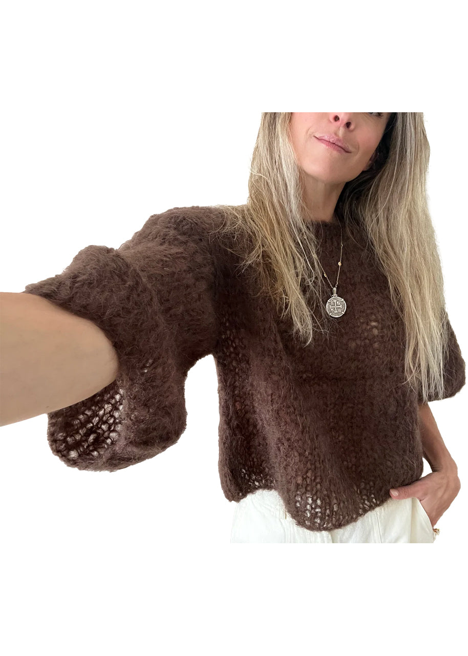 Mohair t-shirt sweater in dark brown