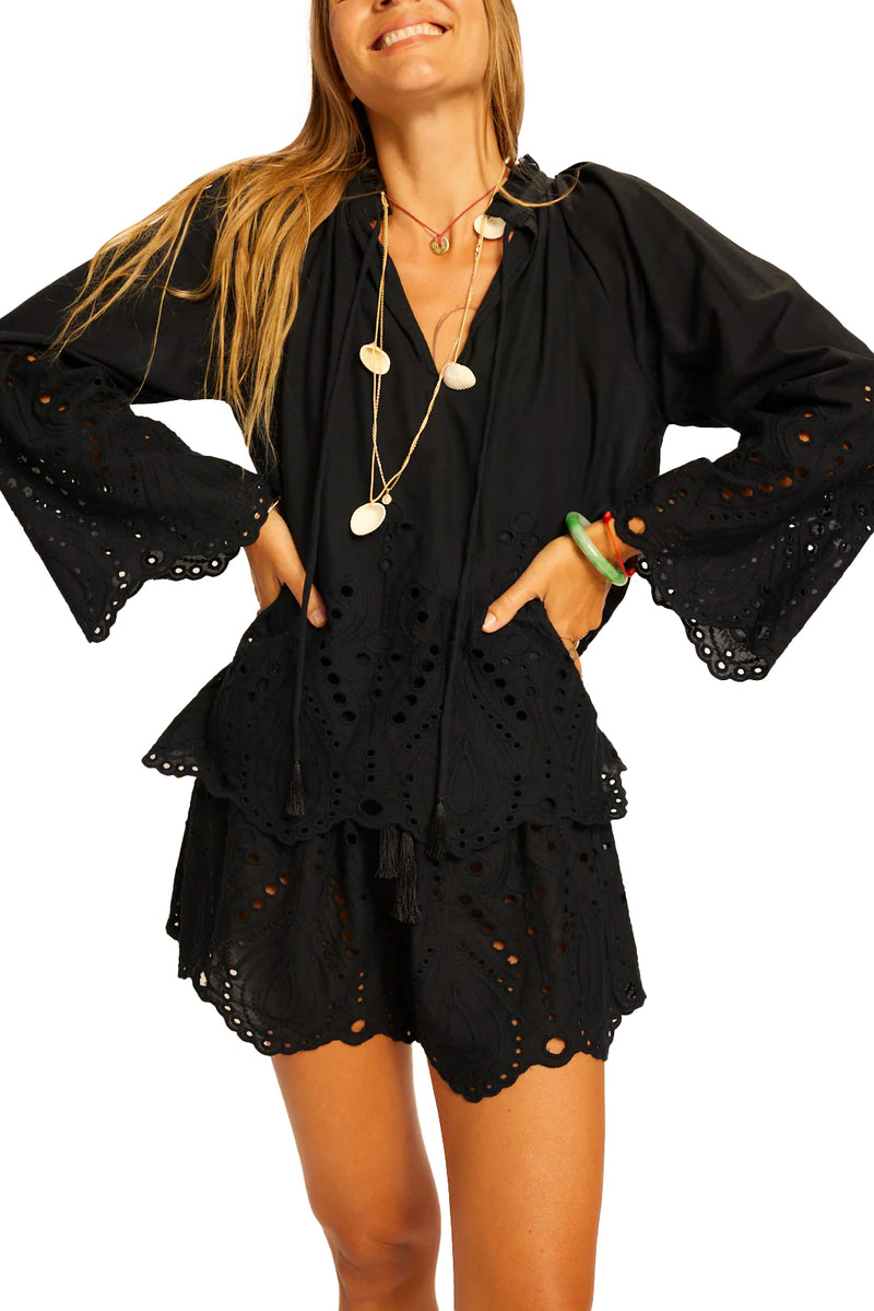 Penny blouse in tangier embroidery nero