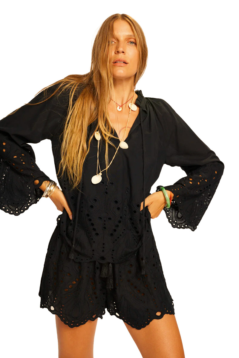 Penny blouse in tangier embroidery nero