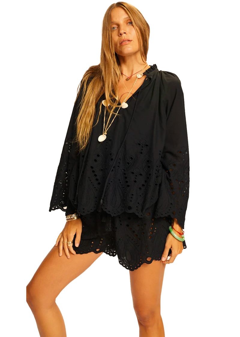 Penny blouse in tangier embroidery nero