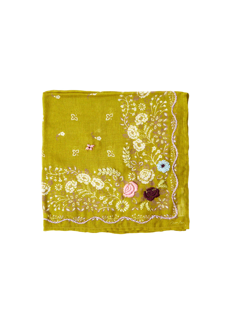 Posy embroidered bandana in ochre