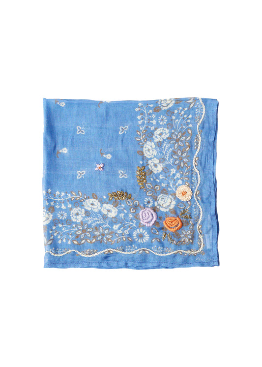 Posy embroidered bandana in periwinkle
