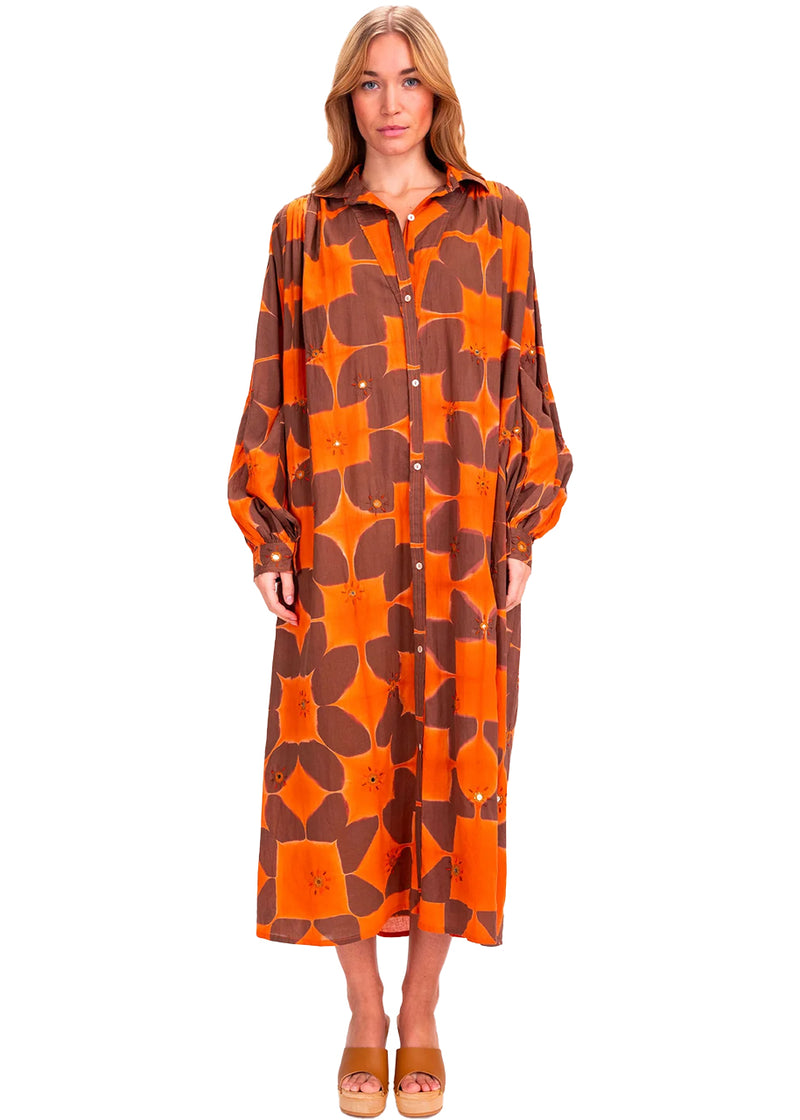 Robe tie dye dress in orangé brodée cramp