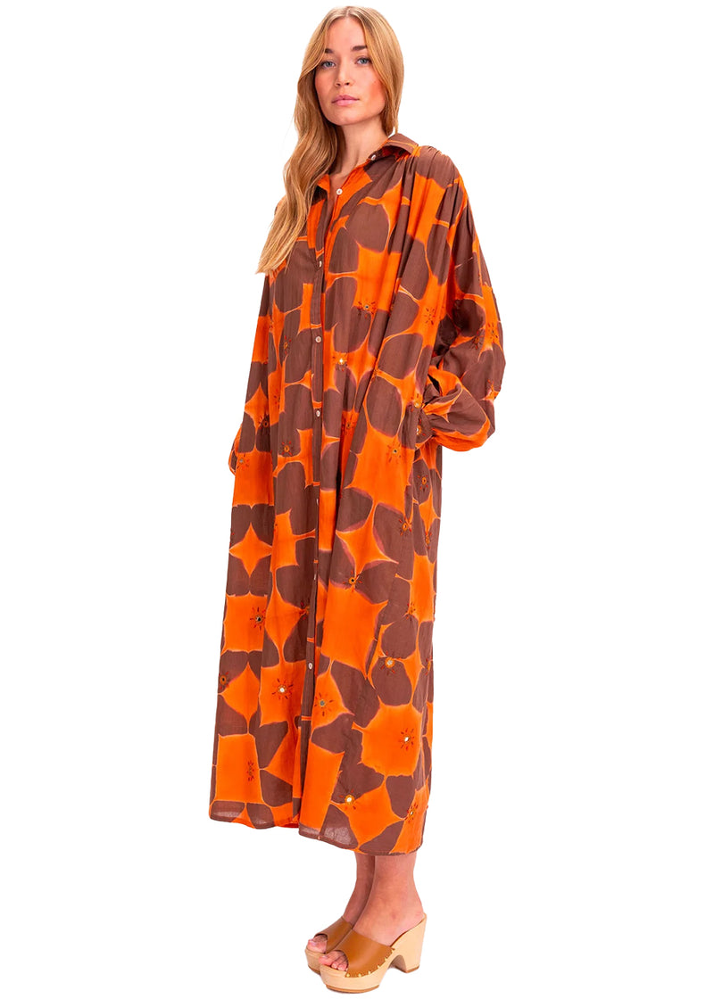 Robe tie dye dress in orangé brodée cramp