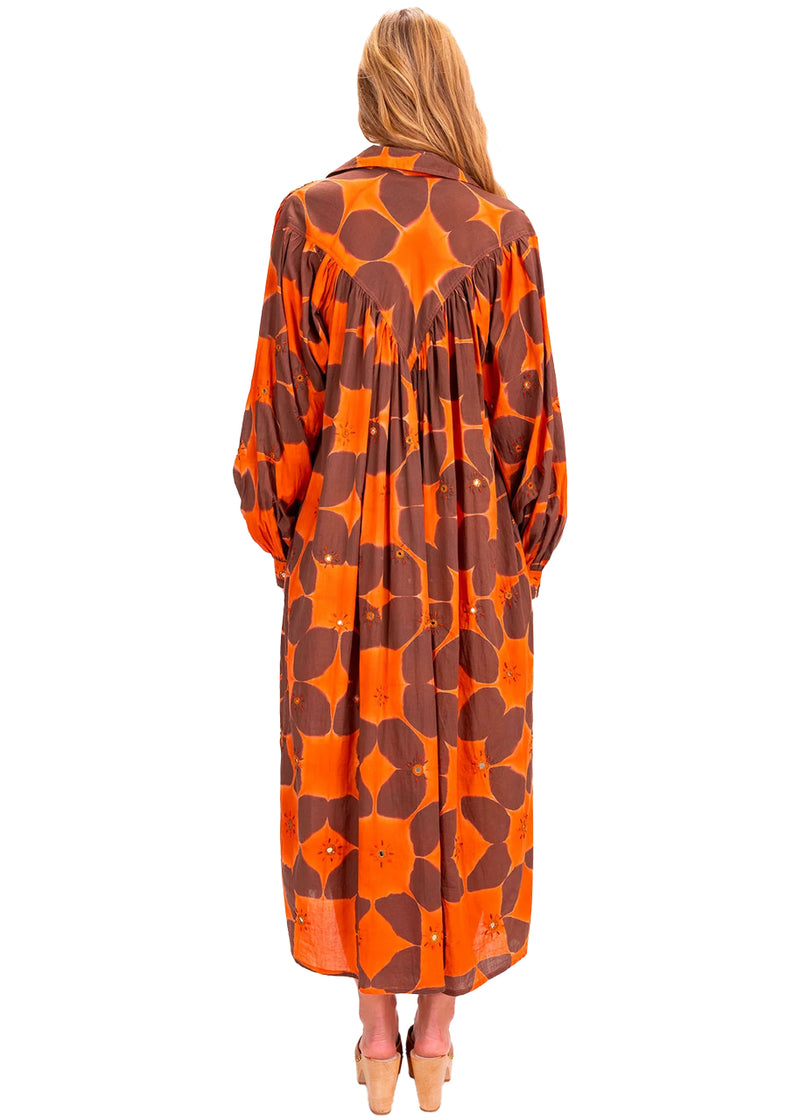 Robe tie dye dress in orangé brodée cramp