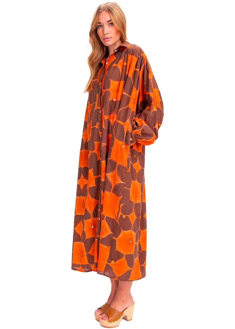 Robe tie dye dress in orangé brodée cramp