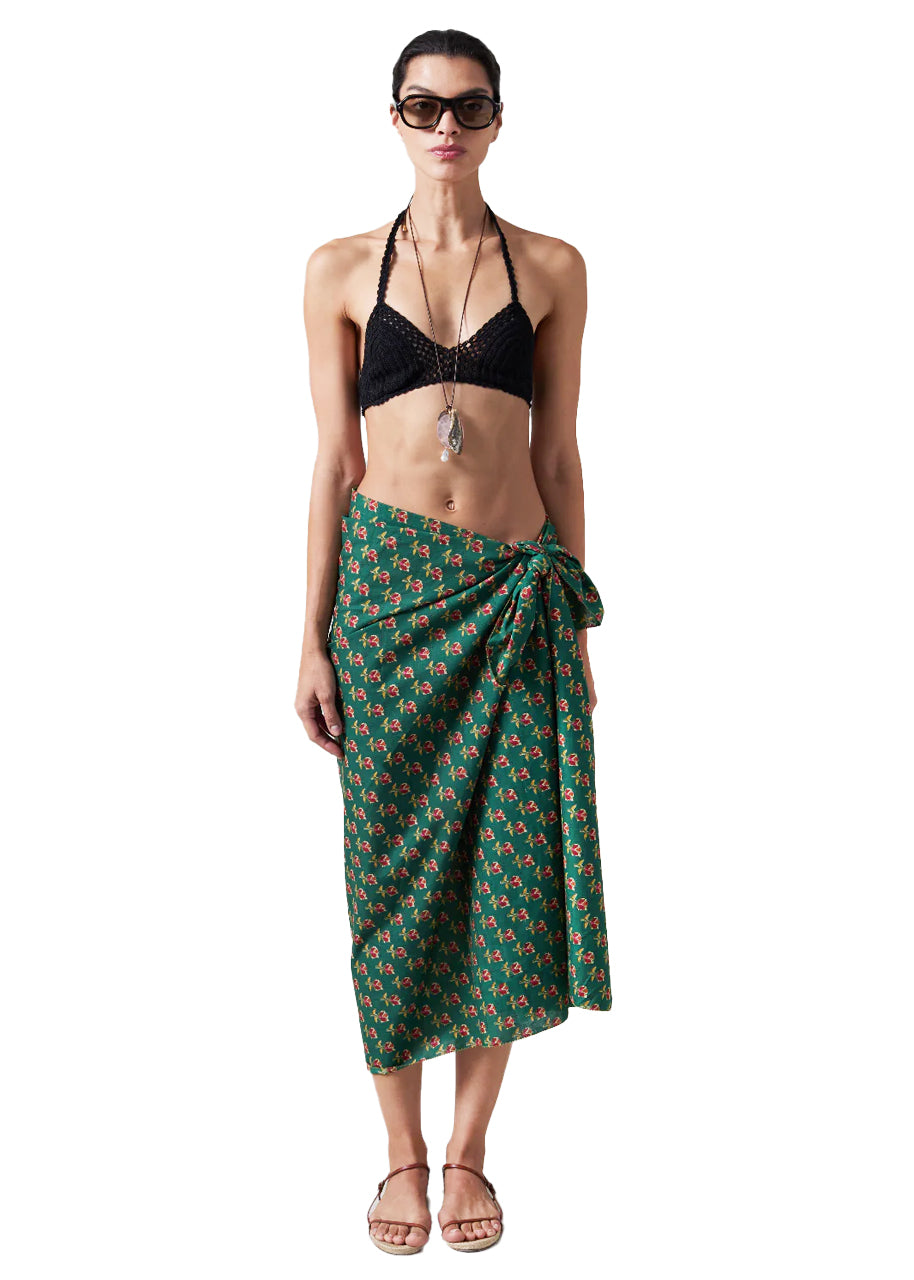 Rose print sarong in teal