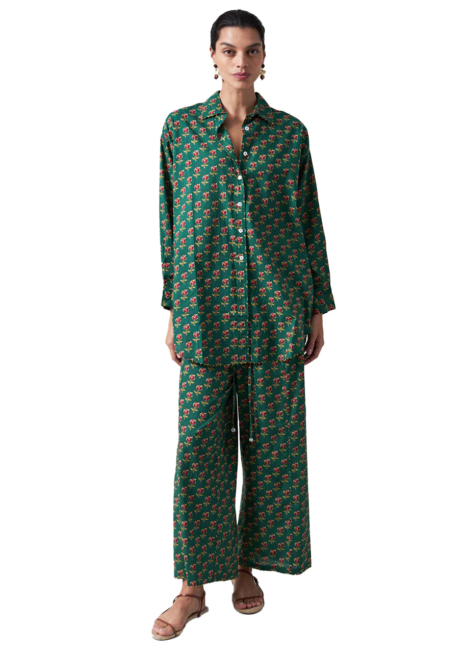 Rose print pajama set in teal