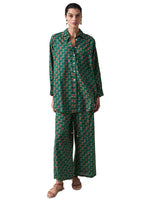 Rose print pajama set in teal