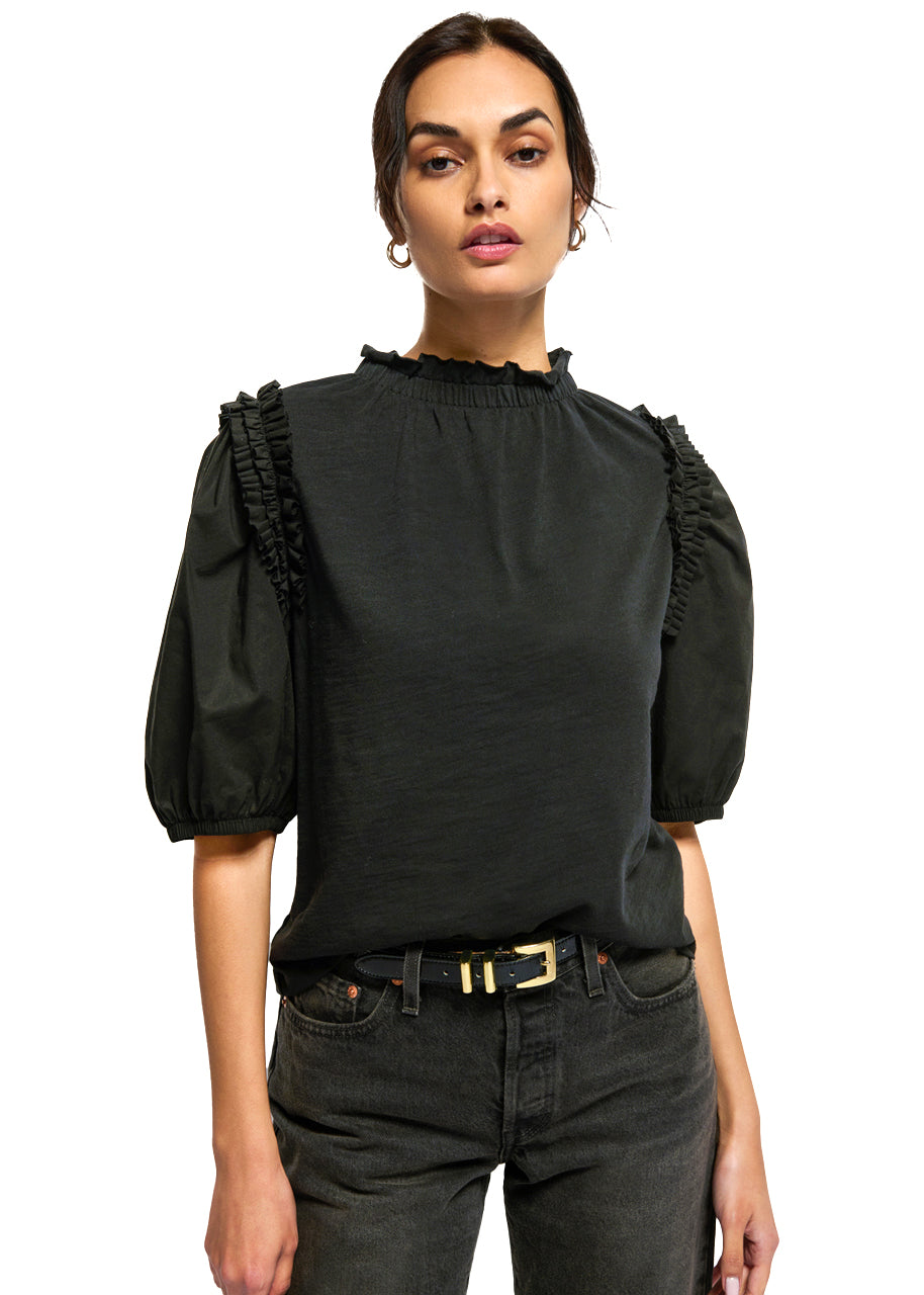 Roya ruched neck top in jet black