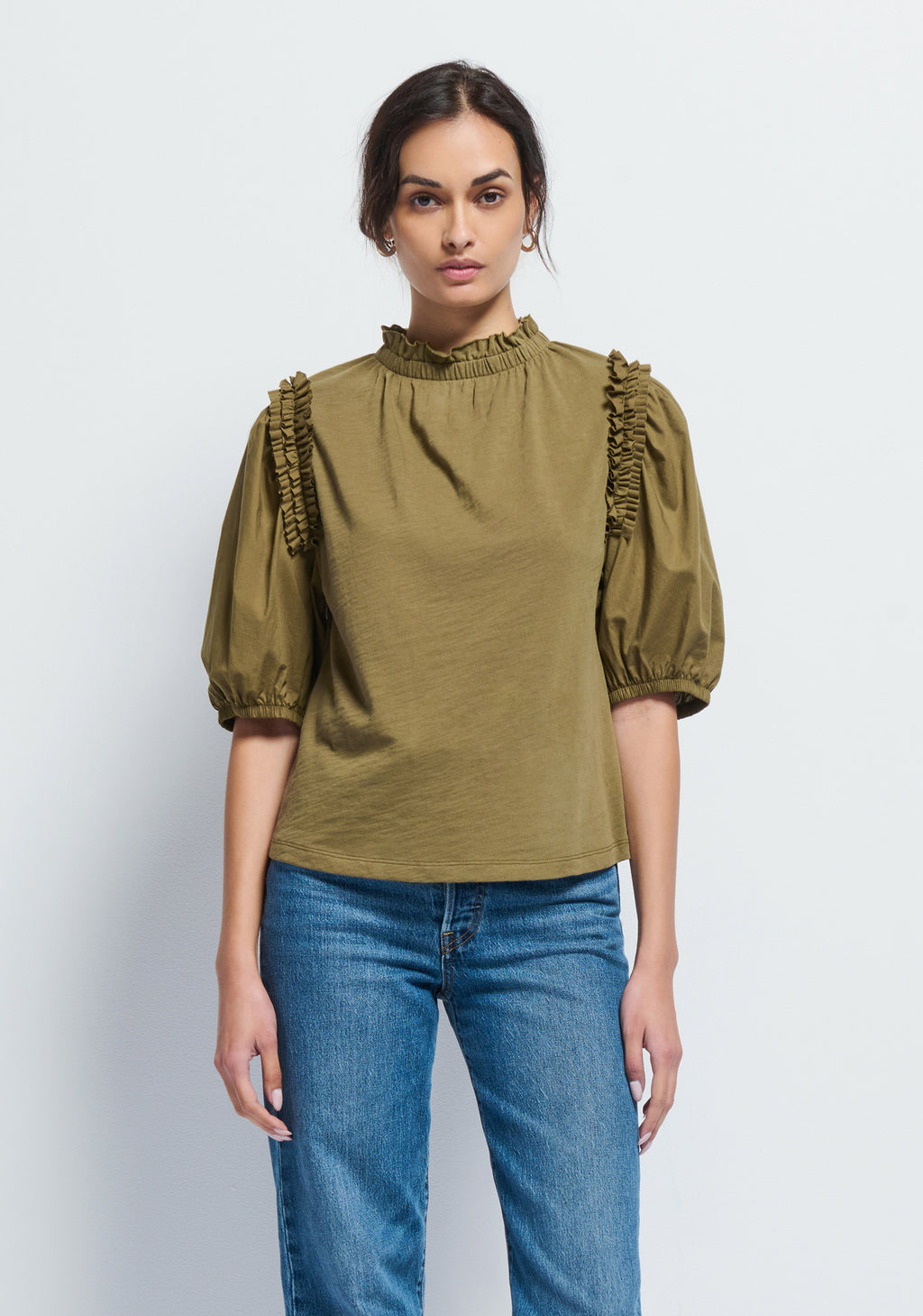 Roya ruched neck top in capers